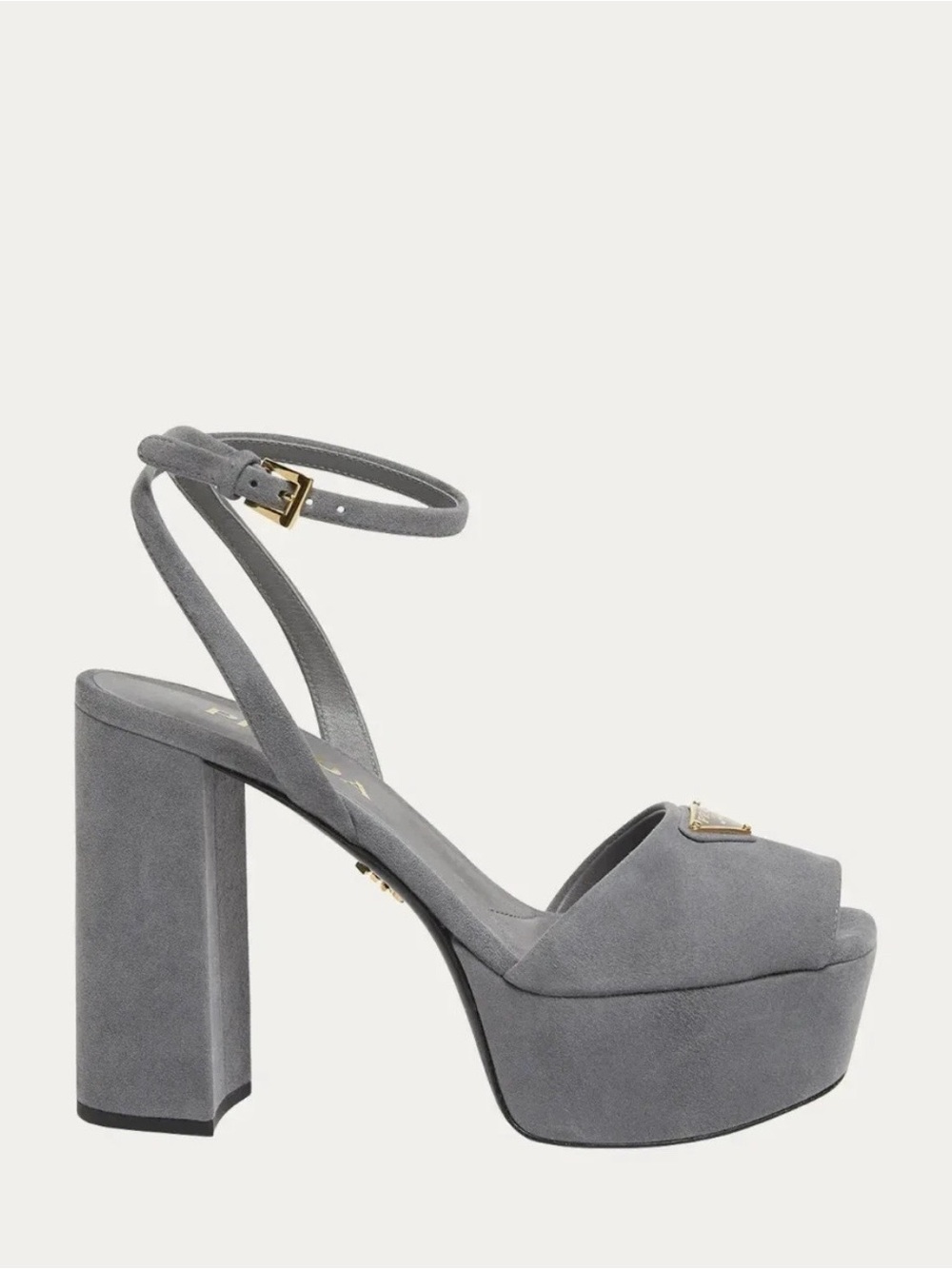 Prada Gray Suede Platform Block Heel Sandal with Ankle Strap